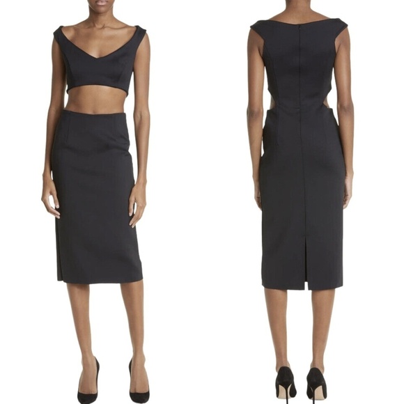 NWT Mother of All Clio Cutout Sheath Midi Dress In Black Sz. S - Picture 1 of 6